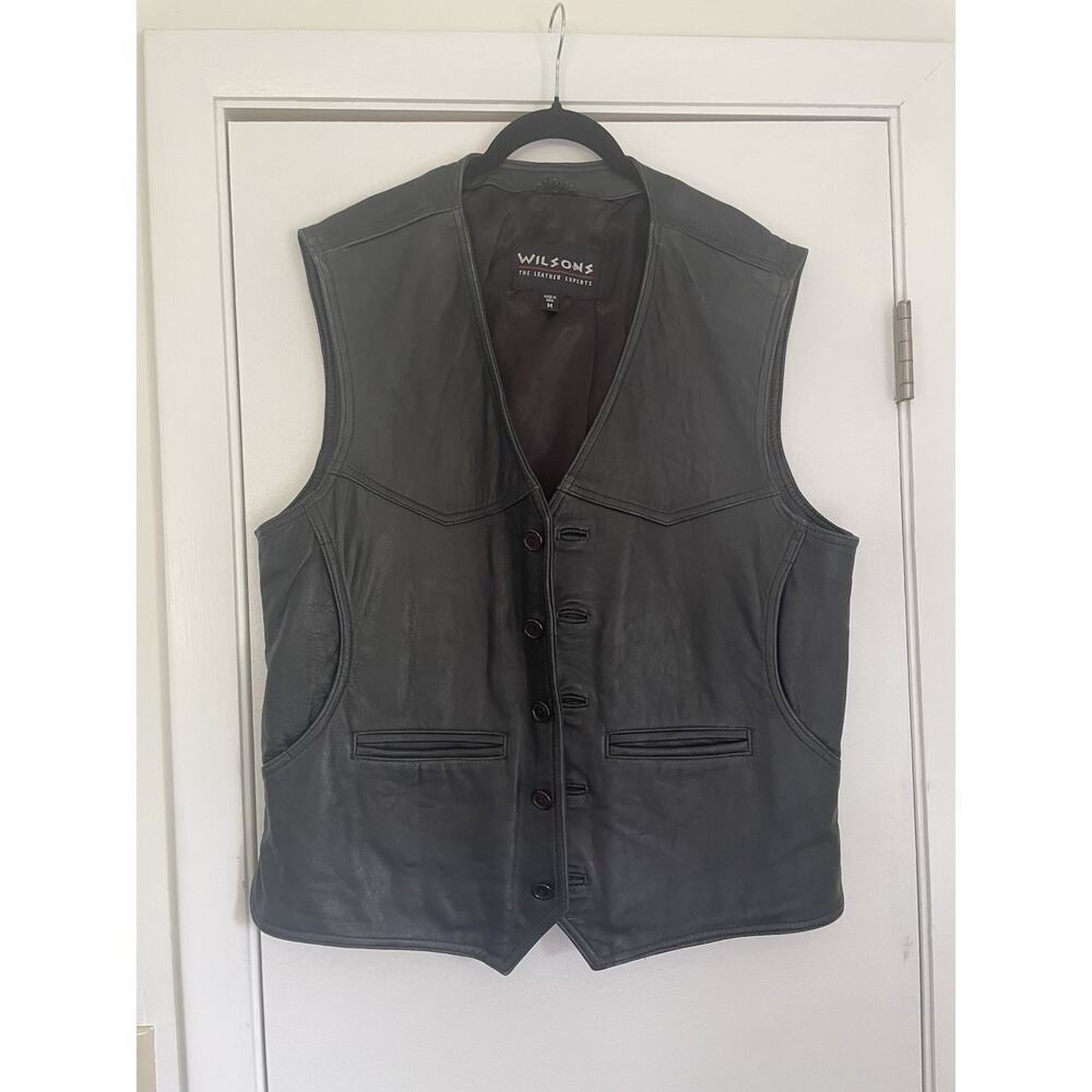 Wilson Leather Vintage Black Leather Biker Vest size m 80s 90s western